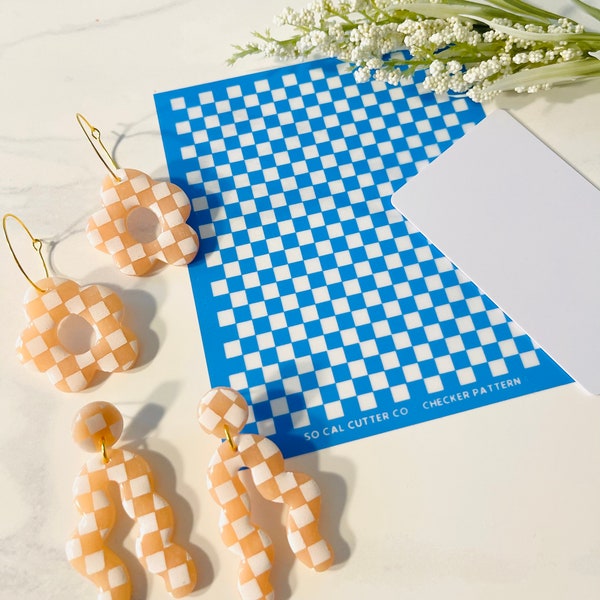 Clay Silk Screen Stencil, Checker Pattern, Clay Stencil and Squeegee, Textile Pattern, Gingham, Polymer Clay, Art Supplies