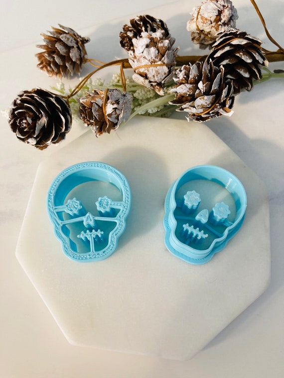 All Saints Day 3D Clay Cutter Set Sugar Skull Dia De Los Muertos Clay Cutter and Stamp Clay Mold Skeleton Silhouette Skull Shape