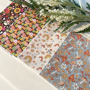 Retro Mushroom Flower Clay Transfer Paper Set: Polymer Clay Boho Art Supplies