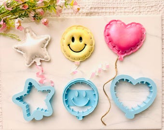 Mylar Balloon Clay Cutters | Smiley Face Heart Star Polymer Clay Cutter | Balloon Shape Cutter | Birthday Cake Topper & Charm