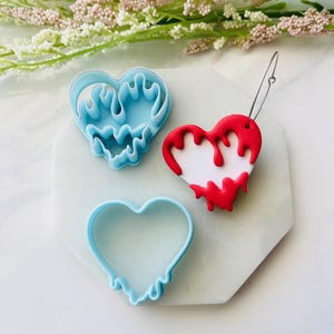 Melting Heart Shape Clay Cutter Set, Two Piece Set, Rounded Heart, Heart Dangle Set, Cookie Cutter, 3D Polymer Clay Cutter Set