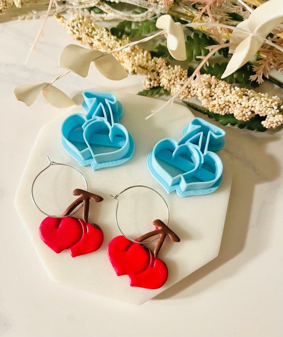 Cherry Heart Shape Clay Cutter Set, Mirrored Set, Valentine's Day Shapes,  Cherry Shape, Heart, Cookie Cutter, 3D Polymer Clay Cutter Set 
