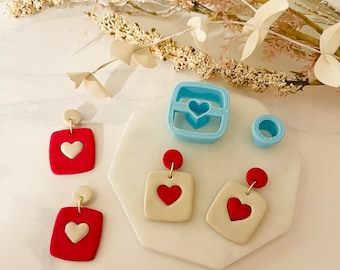 Rounded Square with Heart Shape Clay Cutter Set, Rounded Heart, Donut Cutter, Heart Dangle Set, Cookie Cutter, 3D Polymer Clay Cutter Set