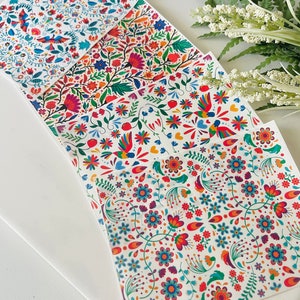 May include: Four sheets of colorful patterned paper with a floral and bird design. The patterns are in shades of red, orange, yellow, green, blue, and purple.