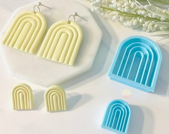 Rainbow Shape and Stamp Cutter, Large Rainbow Pendant, Rainbow Stud, Clay Mold Set, Cookie Cutter, 3D Polymer Clay Cutter Set