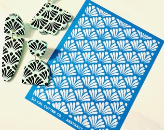 Clay Silk Screen Stencil, Abstract Geometric Pattern, Clay Stencil and Squeegee, Fan Pattern, Polymer Clay, Art Supplies