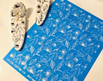 Clay Silk Screen Stencil, Botanical Leaves & Flowers, Clay Stencil and Squeegee, Leaf Pattern, Polymer Clay, Art Supplies