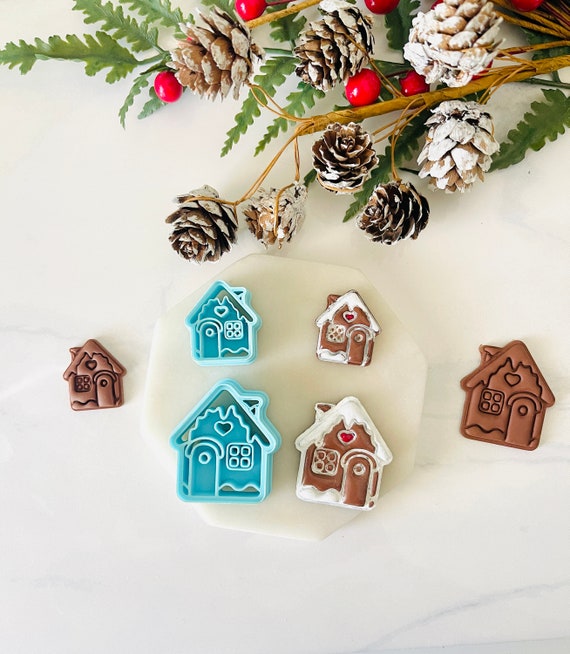 Gingerbread House Clay Cutter Set: Christmas Stud Earring Mold, Polymer Clay Supplies