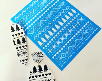 Christmas Sweater Clay Silk Screen Stencil: Polymer Clay Earring Pattern