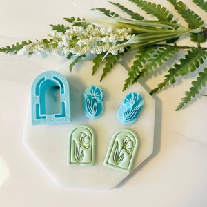Arch Window Polymer Clay Cutter Set: Flower Stamp, Minimalist Design
