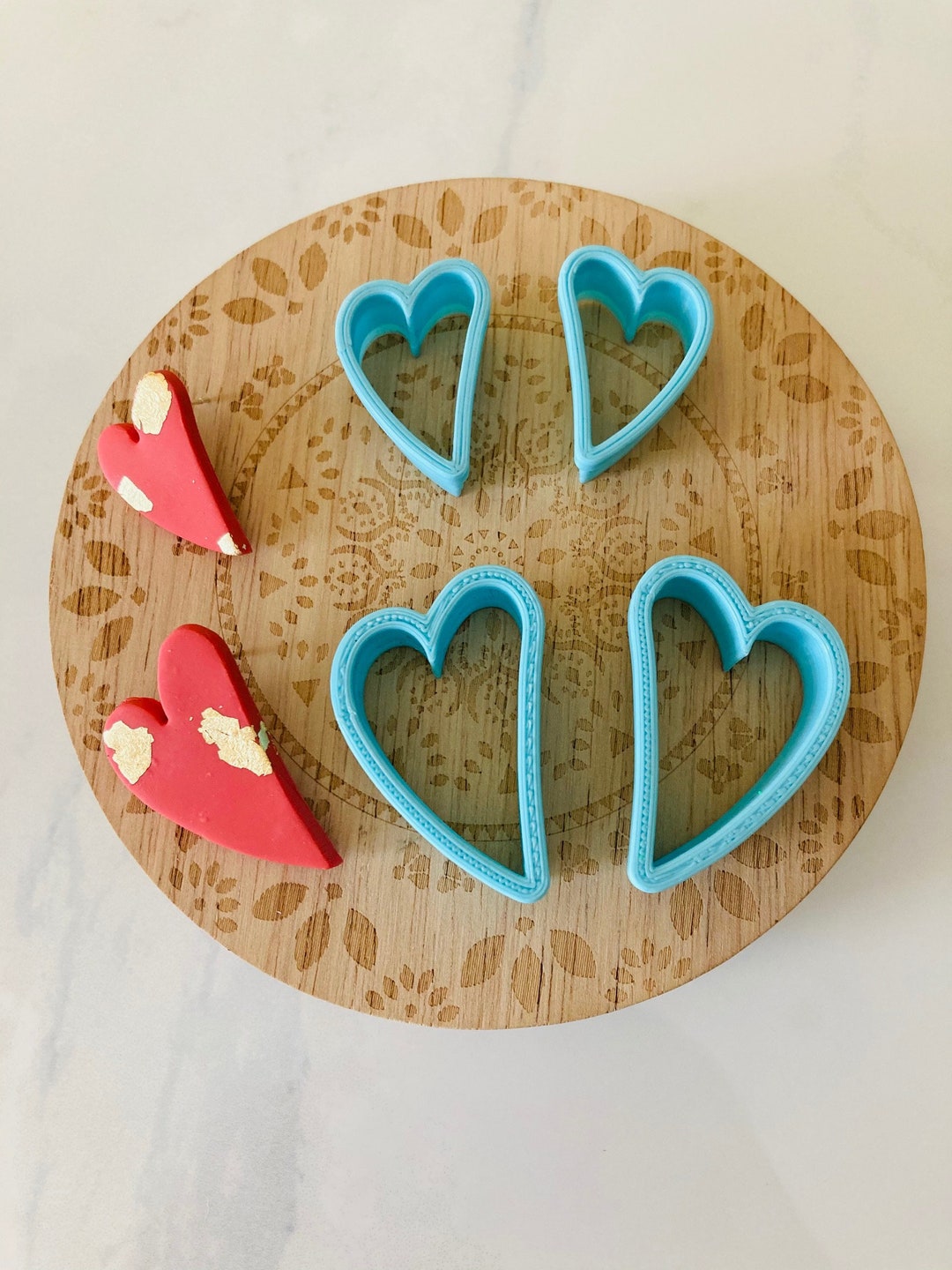 Cherry Heart Shape Clay Cutter Set, Mirrored Set, Valentine's Day Shapes,  Cherry Shape, Heart, Cookie Cutter, 3D Polymer Clay Cutter Set 