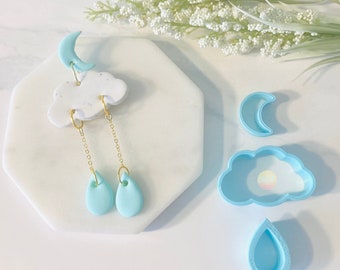Cloud Dangle Earring Clay Cutter Set: Moon, Water Drop Stud Molds