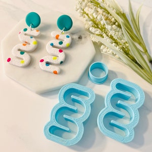 Large Zig Zag Squiggle Shape, Abstract Clay Cutter, Circle Stud, Clay Mold Set, Modern Shape, Cookie Cutter, 3D Polymer Clay Cutter Set image 1