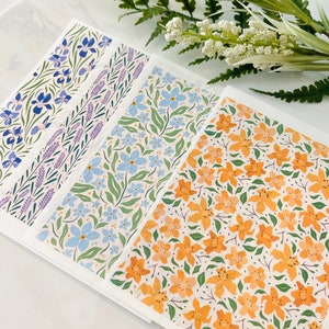 Carta da trasferimento in argilla, set da giardino fiorito, set di carta da trasferimento floreale, lavanda, iris, margherita, giglio, set di fiori, argilla polimerica, articoli artistici