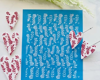 Whimsy Leaf Silkscreen Stencil, 5x4 Reusable Botanical Folk Pattern for Small Craft Projects