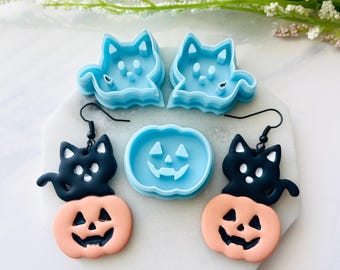 Cat and Pumpkin Clay Cutter Set: Halloween Polymer Clay Cutters
