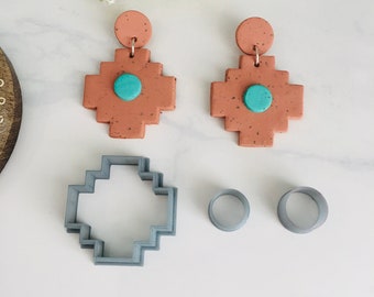 Aztec Clay Cutter Set: Inca Cross, Boho Geometric Shapes