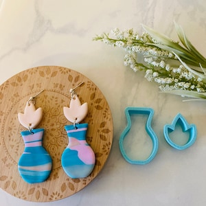 Vase Cutter, Clay Cutter, Lotus, Flower Cutter, Vase and Flower, Plant, 3D Polymer Clay Cutter Set