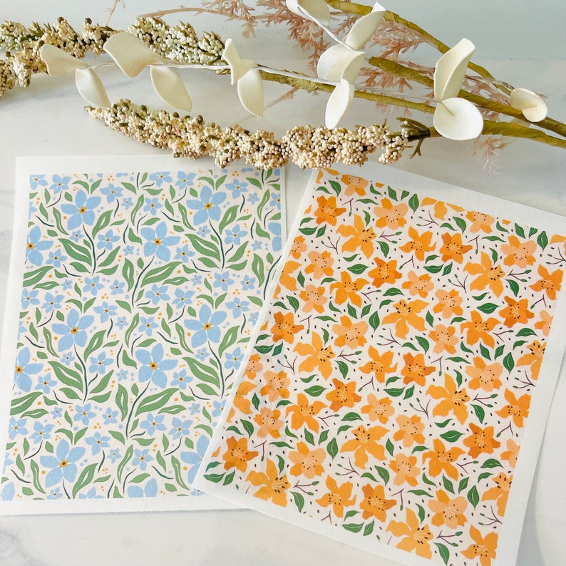 Clay Transfer Paper, Flower Garden Set, Floral Transfer Paper Set, Lavender, Iris, Daisy, Lily, Flower Set, Polymer Clay, Art Supplies Orange & Blue Set