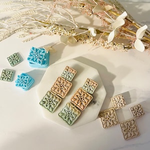 Square Tile Stamp Clay Cutter Set: Minimalist Polymer Clay Earrings