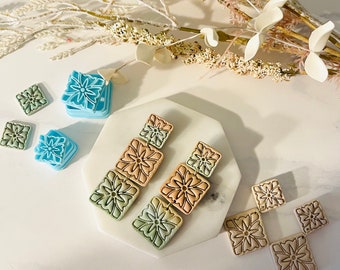 Square Tile Stamp Clay Cutter Set: Minimalist Polymer Clay Earrings