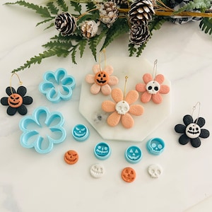 Halloween Clay Cutter Set: Daisy Flower, Skull, Pumpkin - Polymer Clay Supplies