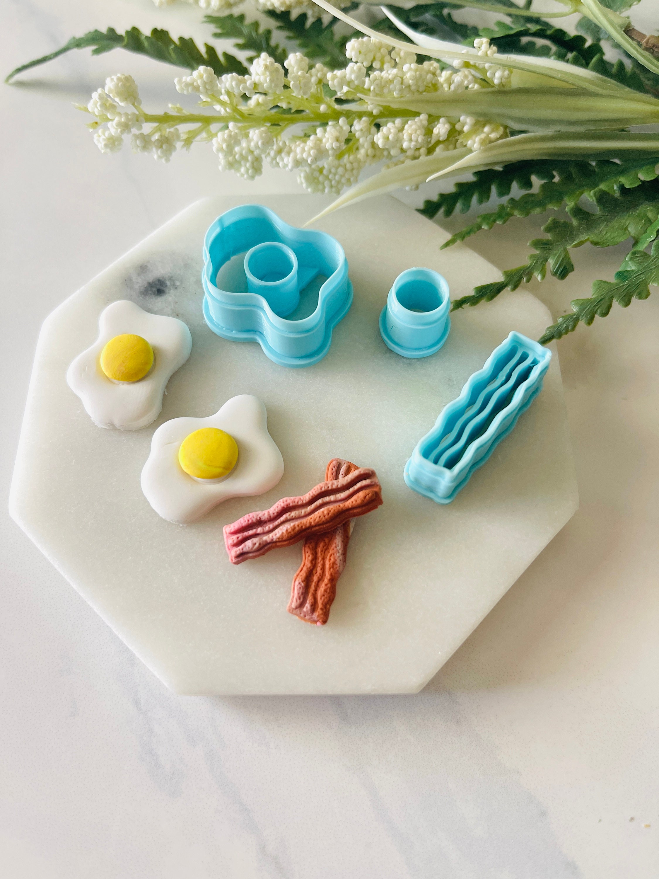 Bacon and Eggs Clay Cutter Set: Food Stud Earrings