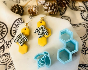 Bee & Honeycomb Polymer Clay Cutter Set: Earring Supplies