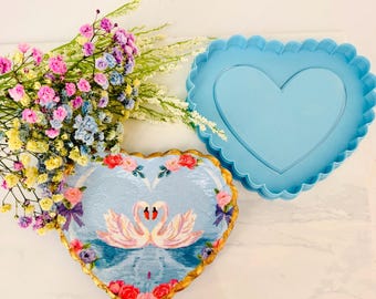 Scalloped Heart Dish Cutter & Mold | Heart Trinket Dish | Air Dry Dish Mold | Clay Dish Template | Jewelry Tray Cutter | 5 Inch