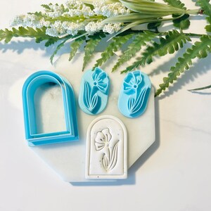 Arch with Outline, Polymer Clay Stamp, Flower Stamp, Small and Large Arch Window Shape, Minimalist Clay Cutter, 3D Polymer Clay Cutter Set Large Arch w/ Stamps