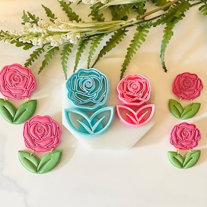 Embossed Rose and Leaves Clay Cutter Set, Rose Shape Pendant, Floral Shape, Spring Clay Cutter, Clay Mold, 3D Polymer Clay Cutter Set