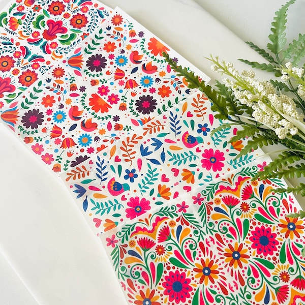 Mexican Folk Art Floral Clay Transfer Paper Set, Polymer Clay Supplies