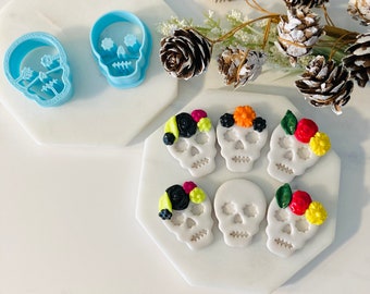 Sugar Skull, Clay Cutter and Stamp, Skeleton Silhouette, Skull Shape, Dia De Los Muertos, All Saints Day, Clay Mold, 3D Clay Cutter Set