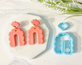 Scalloped U Shape Clay Cutter, Scalloped Stud, Clay Mold Set, Fan Shape, Arch Shape Pendant, Cookie Cutter, 3D Polymer Clay Cutter Set