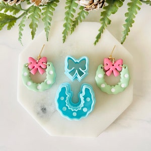 Clay Cutter Set, Christmas Wreath & Bow, Wreath and Bow, Holiday Earrings, Clay Mold Set, Christmas, Cookie Cutter, Polymer Clay Cutter Set