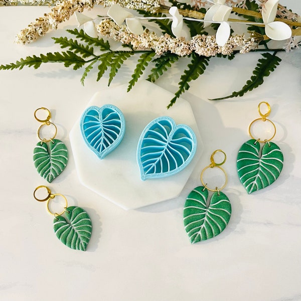 Philodendron Leaf, Clay Cutter, Embossed Leaf Shape, Small & Large, Leaf Cutter, Plant, 3D Polymer Clay Cutter Set