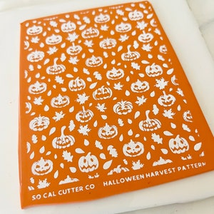 Clay Silk Screen Stencil, Halloween Harvest Pattern, Clay Stencil and Squeegee, Pumpkin Stencil, Fall Leaves, Polymer Clay, Art Supplies image 2