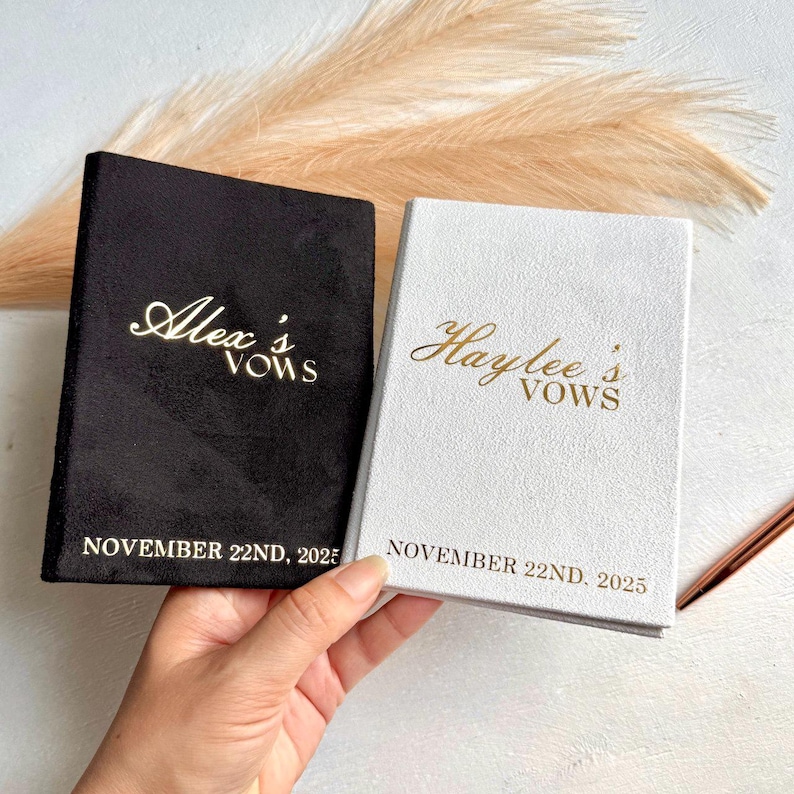Personalized Velvet Vow Books Wedding 2 Set His and Her,
