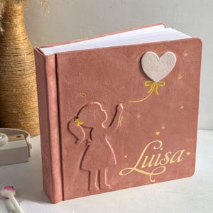 Personalized Baby girl photo album, velvet first baby photo album scrapbook, pink baby 4x6 polaroid memory book, custom hand made album