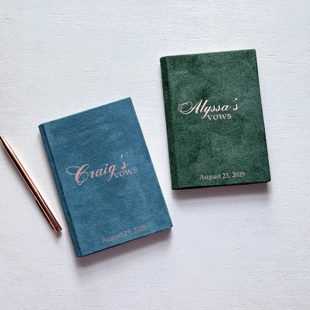 Personalized Velvet Vow Books Wedding 2 Set His and Her,