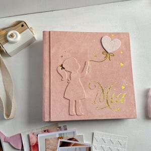 Personalized Baby photo album, velvet baby scrapbook, pink baby first year 4x6 polaroid memory book, custom hand  made girl boy album