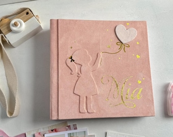 Álbum de fotos de bebé personalizado, álbum de recortes de terciopelo, libro de recuerdos del primer año, niña con relieve personalizado hecho a mano