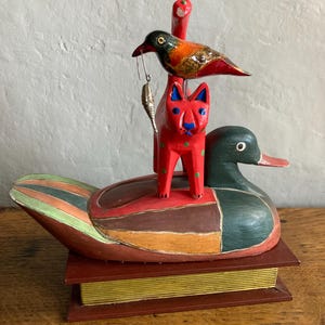 Book, duck, cat, bird and fish - A found things Original Art Assemblage