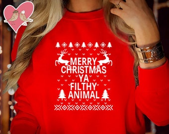 Merry christmas ya filthy animal sweater | Etsy Home Alone Merry Christmas Ya Filthy Animal Red Sweater