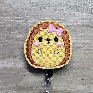 Hedgehog Cutie | animal badges | hedgehog badges | glitter badges | ID badge reels | ID badges | name badge | badge reels | toppers | feltie