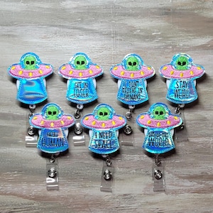 UFO Spaceships Aliens | alien badges | UFO badges | extraterrorestrial badges | badge reels | badge toppers | badge accessories | ID badges