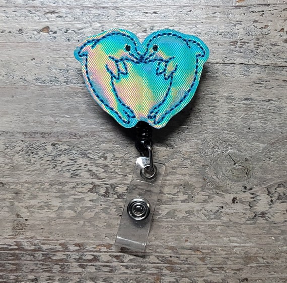 Heart Shaped Dolphins Animal Badges Dolphin Badges Sea Animal Badges  Medical Badges Nurse Badges ID Holder Badge Reel Topper 