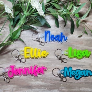 Llavero de acrílico brillante con etiqueta de nombre de acrílico semitranslúcido / Etiqueta de nombre de acrílico personalizada / Etiqueta de nombre de acrílico personalizada / Bolso de pañales / Cartera / Mochila / Etiqueta