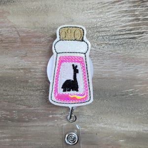 Llama Extract Poison Bottle | character badges | movie badges | medical badges | nurse badges | name badge holders | badge reels | toppers
