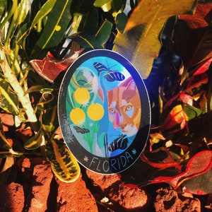 Holographic Florida Sticker: 2.21 x 3in | FL Manatee | FL Panther | Florida Oranges | Scrapbooking | Journal | Illustration | Decorative